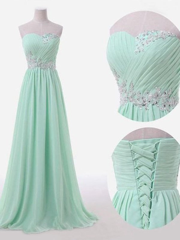 Wholesale A-Line/Princess Sleeveless Sweetheart Floor-Length Beading Chiffon Bridesmaid Dresses